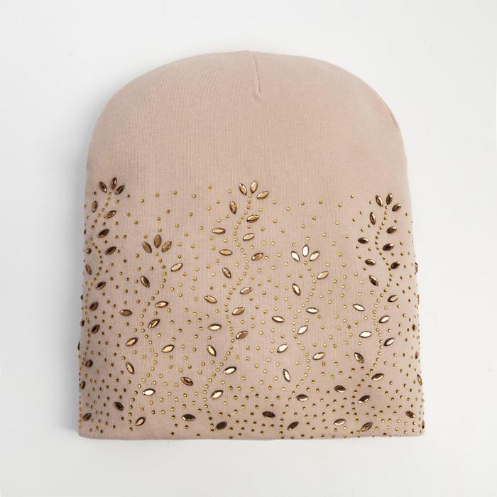 Шапка для девочки MINAKU "Цветочная" двухслойная, р-р 50-52, цв.бежевый - Фото 1