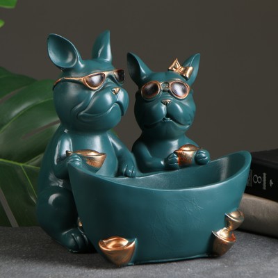 Подставка для мелочей «Фигурка. Два бульдога», полистоун, зелёная, 21×19×19 см