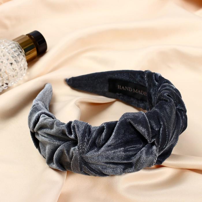 Ободок для волос "Юнона" классика бархат, 5 см, серый - Фото 1