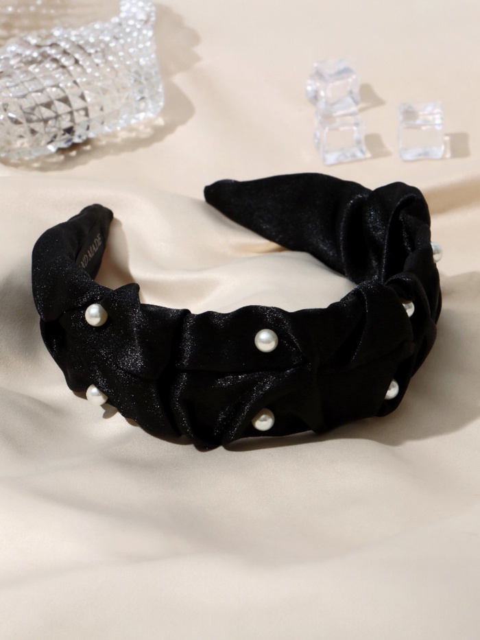 Ободок для волос QF «Юнона», бусинки, 5 см, чёрный - Фото 1