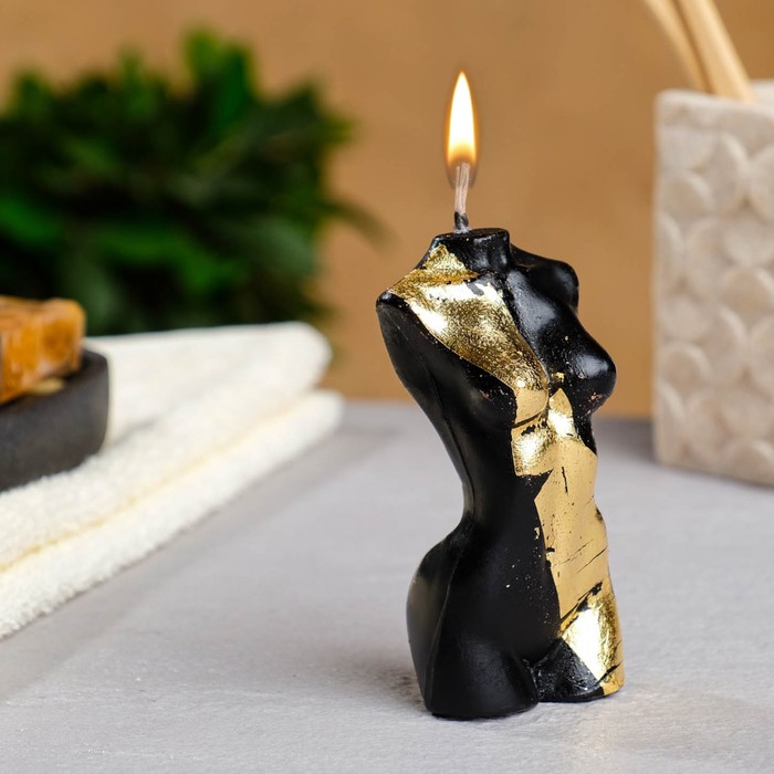 Фигурная свеча "Женское тело №1" чёрная с поталью 9см - Фото 1