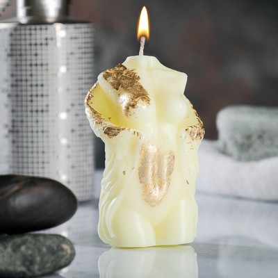 Свеча декоративная «Торс женский с крыльями», молочная с поталью, 10 см