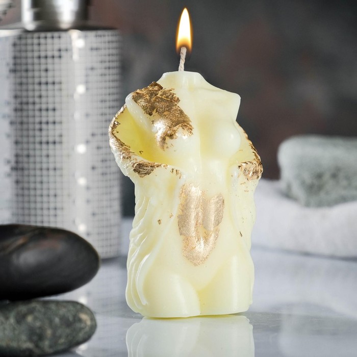 Свеча декоративная «Торс женский с крыльями», молочная с поталью, 10 см - Фото 1