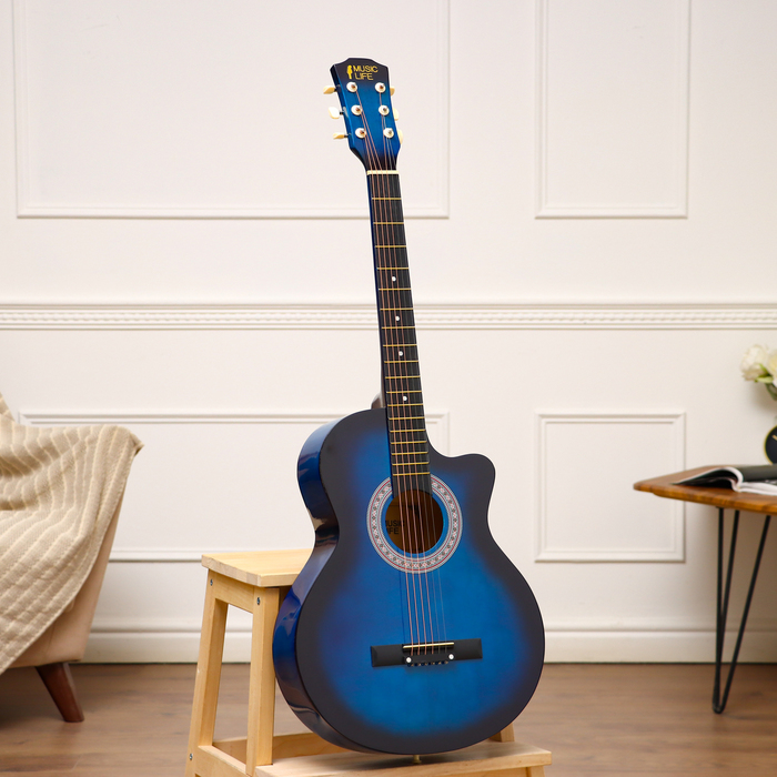 Гитара акустическая Music Life QD-H38Q-J, синяя, 97 см с вырезом - Фото 1