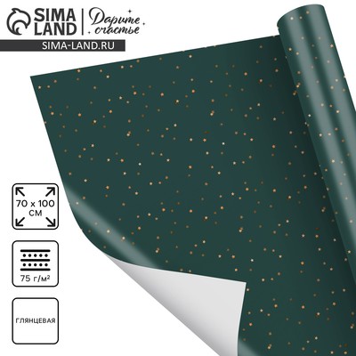 Упаковочная бумага новогодняя «Золотые звёздочки», 70 х 100 см, глянцевая