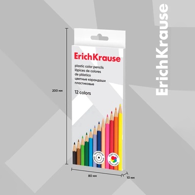 Карандаши 12 цветов, ErichKrause, пластик, шестигранные, 2.6 мм грифель, картонная упаковка, европодвес