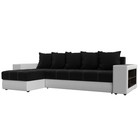 Угловой диван «Дубай», еврокнижка, левый угол, цвет чёрный микровельвет / белая экокожа - фото 2177025