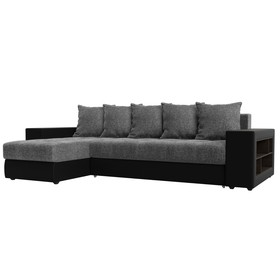Угловой диван «Дубай», еврокнижка, левый угол, цвет серая рогожка / чёрная экокожа