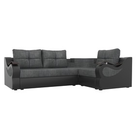 Угловой диван «Митчелл», механизм еврокнижка, цвет серая рогожка / чёрная экокожа