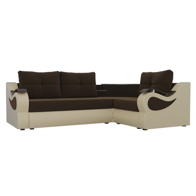 Угловой диван «Митчелл», механизм еврокнижка, коричневый микровельвет / бежевая экокожа