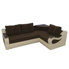 Угловой диван «Митчелл», механизм еврокнижка, коричневый микровельвет / бежевая экокожа - Фото 4