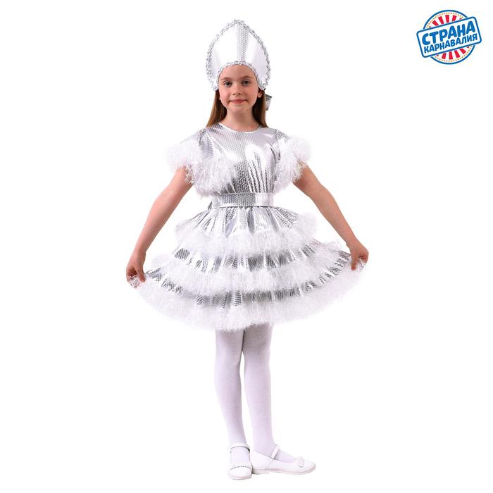 Карнавальный костюм «Снежинка», платье с рисунком пайеток, кокошник, рост 98-104 см - фото 1908758477
