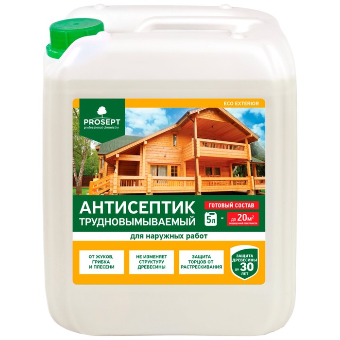 

Антисептик трудновымываемый для наружных работ PROSEPT ECO EXTERIOR, 5 л