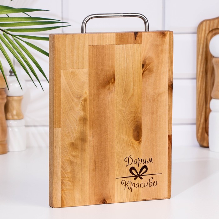 Доска разделочная Дарим Красиво «Прямоугольник», металлическая ручка, 24×18×1.8 см, дерево - Фото 1