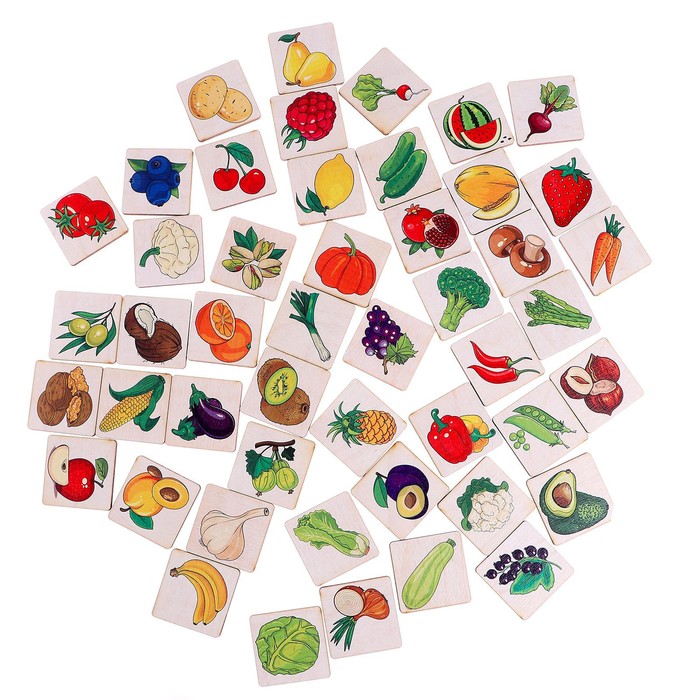 Лото большое «Овощи и фрукты» (48 деревянных фишек + 8 карточек + мешочек) - фото 1907298438