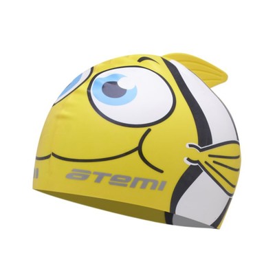 Шапочка для плавания Атеми FC101, силикон детская, рыбка, цвет жёлтый