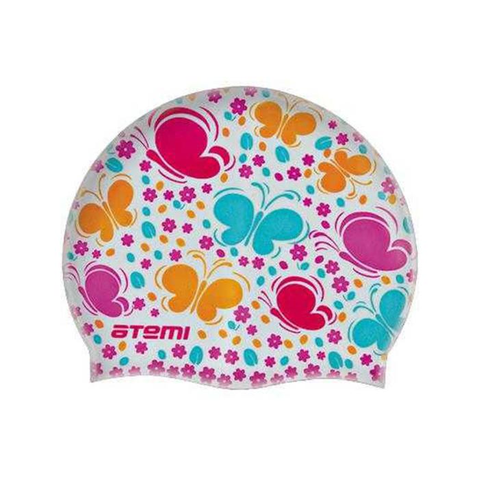 Шапочка для плавания Atemi PSC410, силикон, цвет белый «бабочки» - Фото 1
