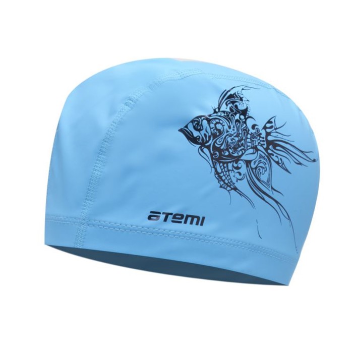 Шапочка для плавания Atemi PU 302, тканевая с полиуретановым покрытием, цвет голубой, принт - Фото 1