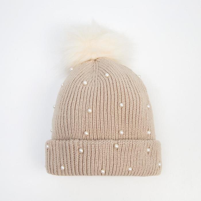 Шапка для девочки MINAKU "Жемчужная", р-р 50-52, цв. бежевый - Фото 1