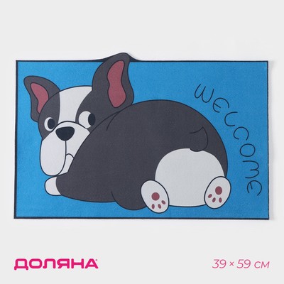 Коврик влаговпитывающий придверный «Доляна. Бульдог», без окантовки, 38×57 см, синий