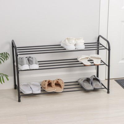 Подставка для обуви, 3 полки, 82.5×32×48.5 см, чёрная