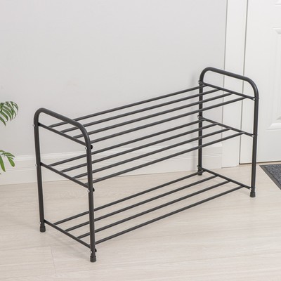 Подставка для обуви, 3 полки, 82.5×32×48.5 см, чёрная