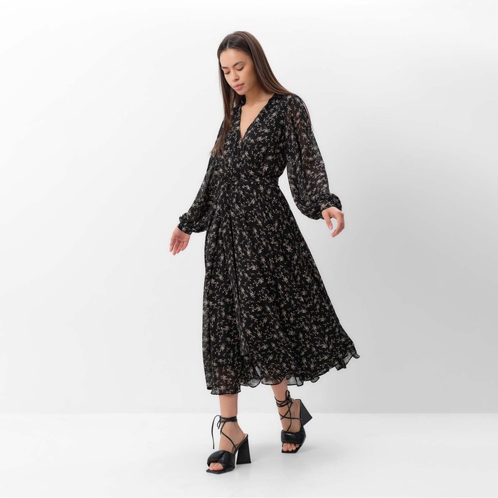 Платье женское с поясом MIST миди, размер 46, чёрный