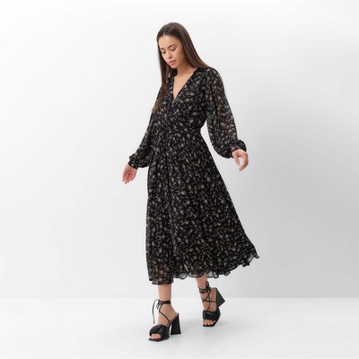 Платье женское с поясом MIST миди, размер 48, чёрный