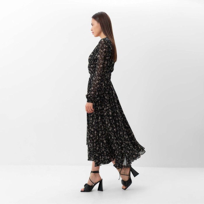 Платье женское с поясом MIST миди, размер 42, чёрный - фото 1919155432