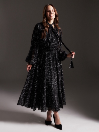 Платье с поясом миди женское MIST, размер 44, чёрное