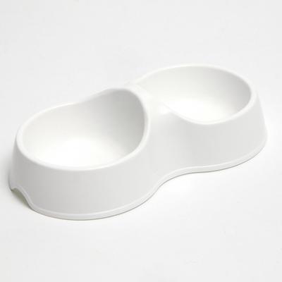 Миска двойная  "Мур-мяу" 22,5 см х 13 см х 6 см, 0,2 литра, белый