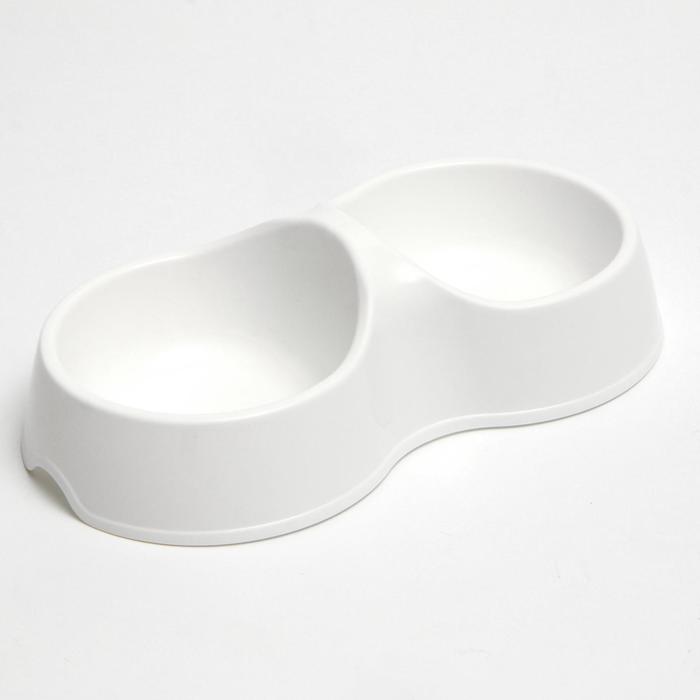 Миска двойная "Мур-мяу" 22,5 см х 13 см х 6 см, 0,2 литра, белый - Фото 1