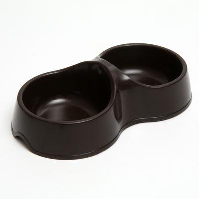 Миска двойная "Мур-мяу" 22,5 см х 13 см х 6 см, 0,2 л, коричневый