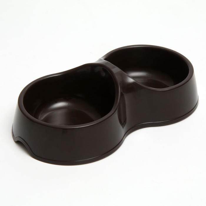 Миска двойная "Мур-мяу" 22,5 см х 13 см х 6 см, 0,2 л, коричневый - Фото 1