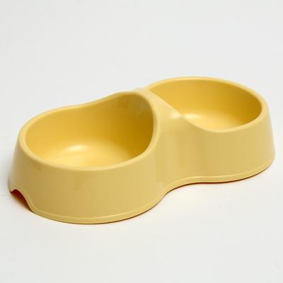 Миска двойная "Мур-мяу" 22,5 см х 13 см х 6 см, 0,2 л, светло-желтый