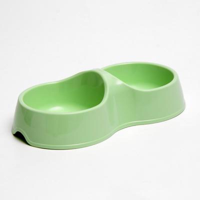 Миска двойная "Мур-мяу" 22,5 см х 13 см х 6 см, 0,2 л, светло-зеленый