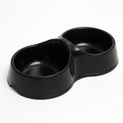 Миска двойная "Мур-мяу" 22,5 см х 13 см х 6 см, 0,2 л, черная