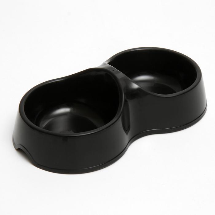 Миска двойная "Мур-мяу" 22,5 см х 13 см х 6 см, 0,2 л, черная - Фото 1