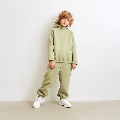 Брюки детские с начёсом MINAKU: Basic Line KIDS, оливковые, рост 110 см