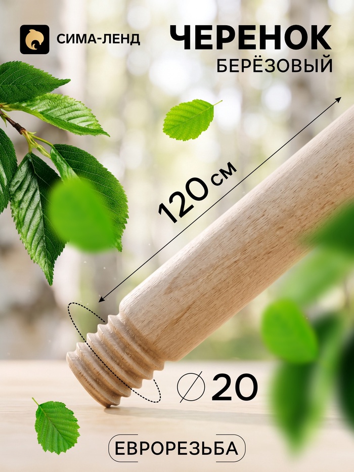Черенок берёзовый высший сорт, с еврорезьбой, d=2.2 см, 120 см - Фото 1