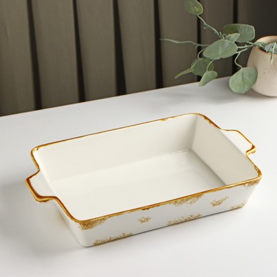Форма для запекания из фарфора Доляна Organic Gold, 2 л, 33×20,5×5,5 см, цвет белый