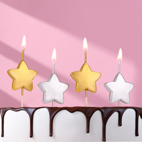 Свечи в торт на шпажках "Звезды", 2,6 см, 25 гр, набор 4 шт