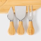 Набор для подачи сыра Доляна Cheese, 3 ножа, доска 32.5×18 см, бамбук - Фото 3