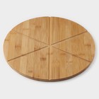 Доска для подачи пиццы, d=32 см, в комплекте с ножом, бамбук, нержавеющая сталь - фото 7396933
