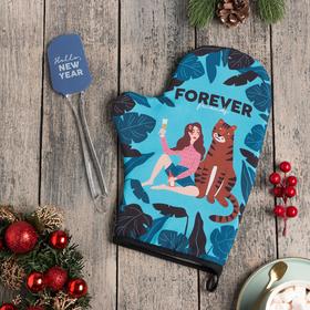 Новогодний набор подарочный Forever варежка-прихватка, лопатка силикон