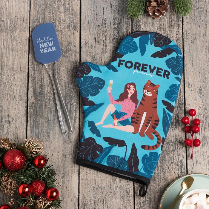 Новогодний набор подарочный Forever варежка-прихватка, лопатка силикон - Фото 1