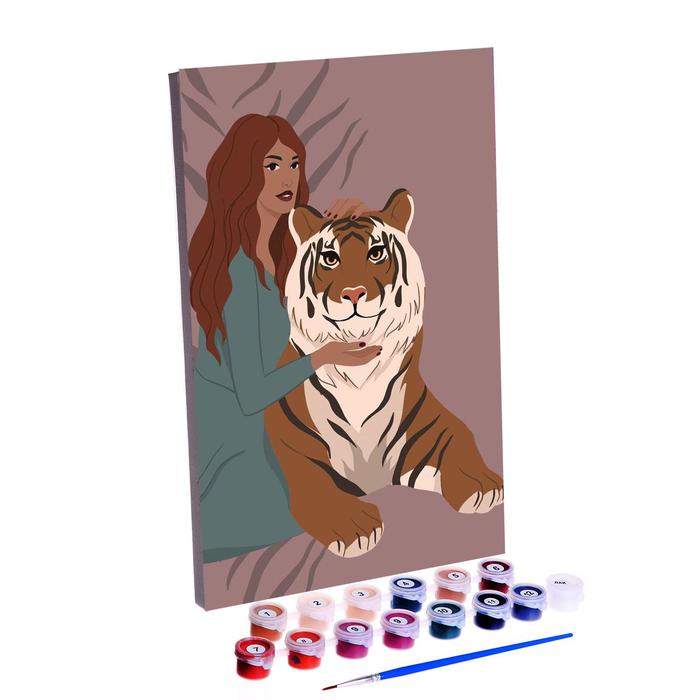 Картина по номерам на холсте с подрамником «Девушка с тигром» 20х30 см - Фото 1