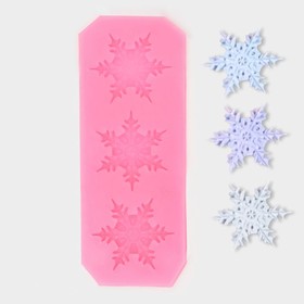 Молд «3 снежинки», силикон, 13×5×0,5 см, цвет розовый (комплект 3 шт)