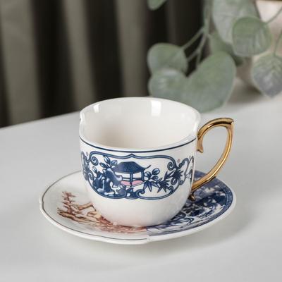 Чайная пара фарфоровая «Дабл», 2 предмета: чашка 240 мл, блюдце d=13,5 см