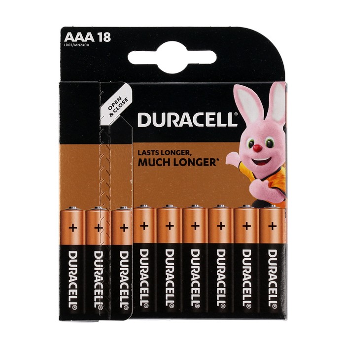 Батарейка алкалиновая Duracell Basic, AAA, LR03-18BL, 1.5В, блистер, 18 шт. - фото 51316714